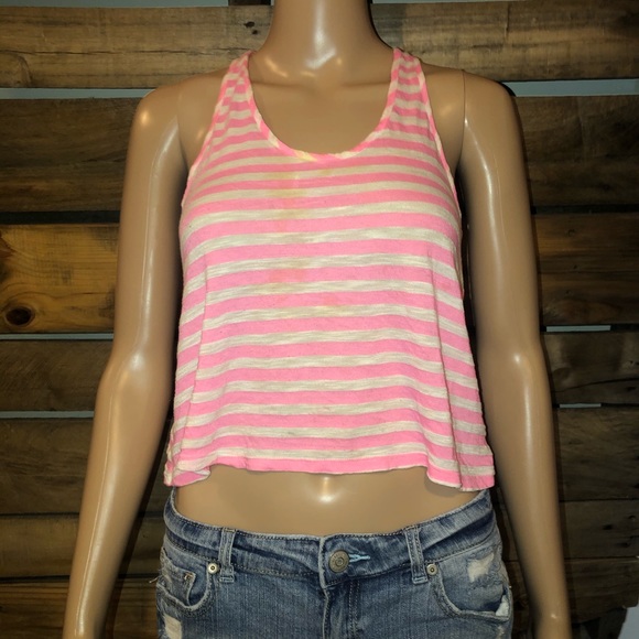 Express white & pink striped tank top with gathered back - Picture 1 of 2